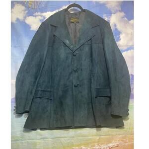 Vintage Cardinale Men's Navy Leather Coat Made in Spain Suede No size Tag 50"